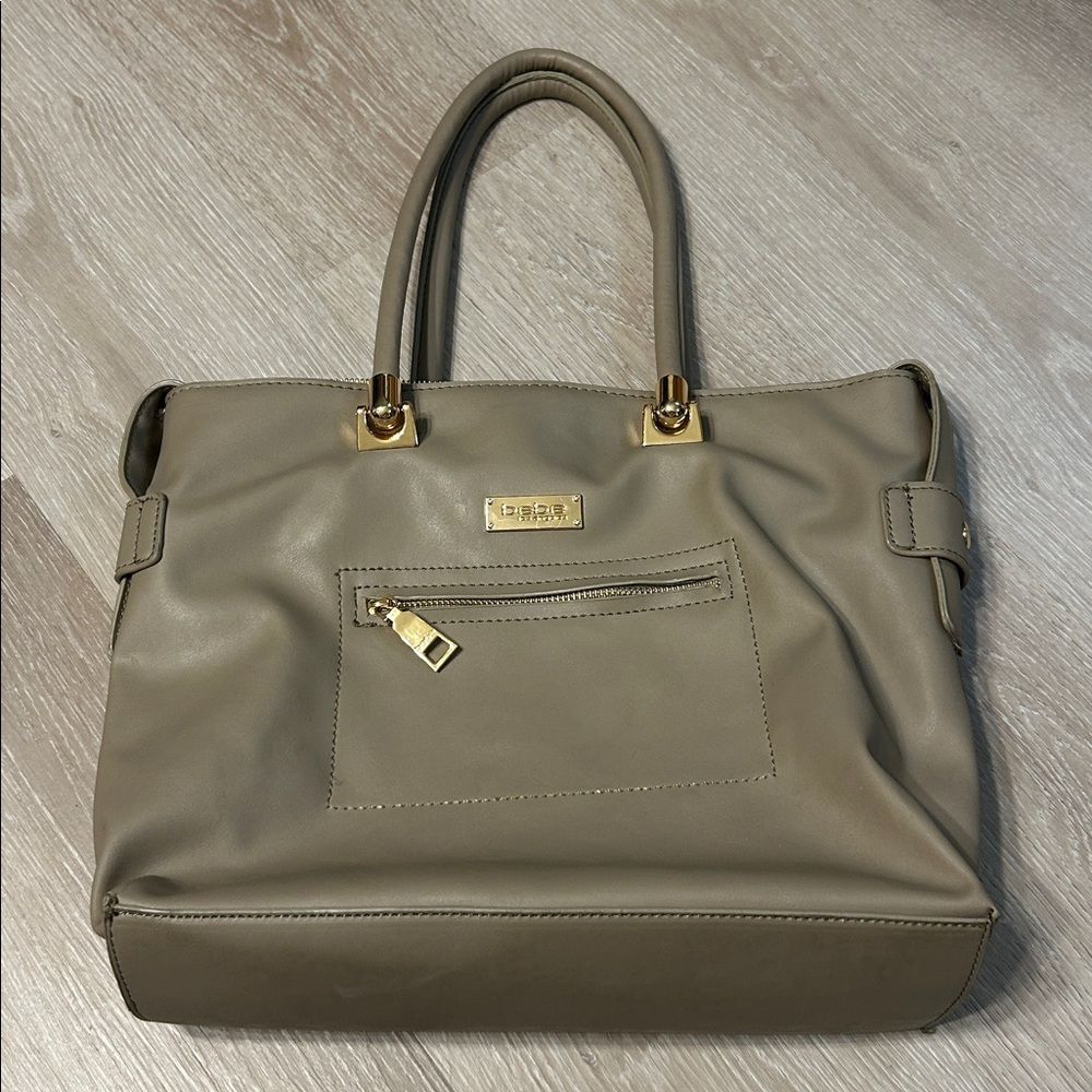 Bebe Tan Sholder Totebag with Gold Hardware